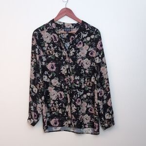 Scoop NYC Floral Black Blouse (M)
